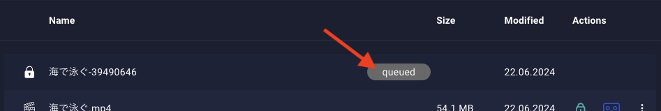 「 queued（処理中）」となっている間は、サーバーで該当ファイルをDRM処理しています。
