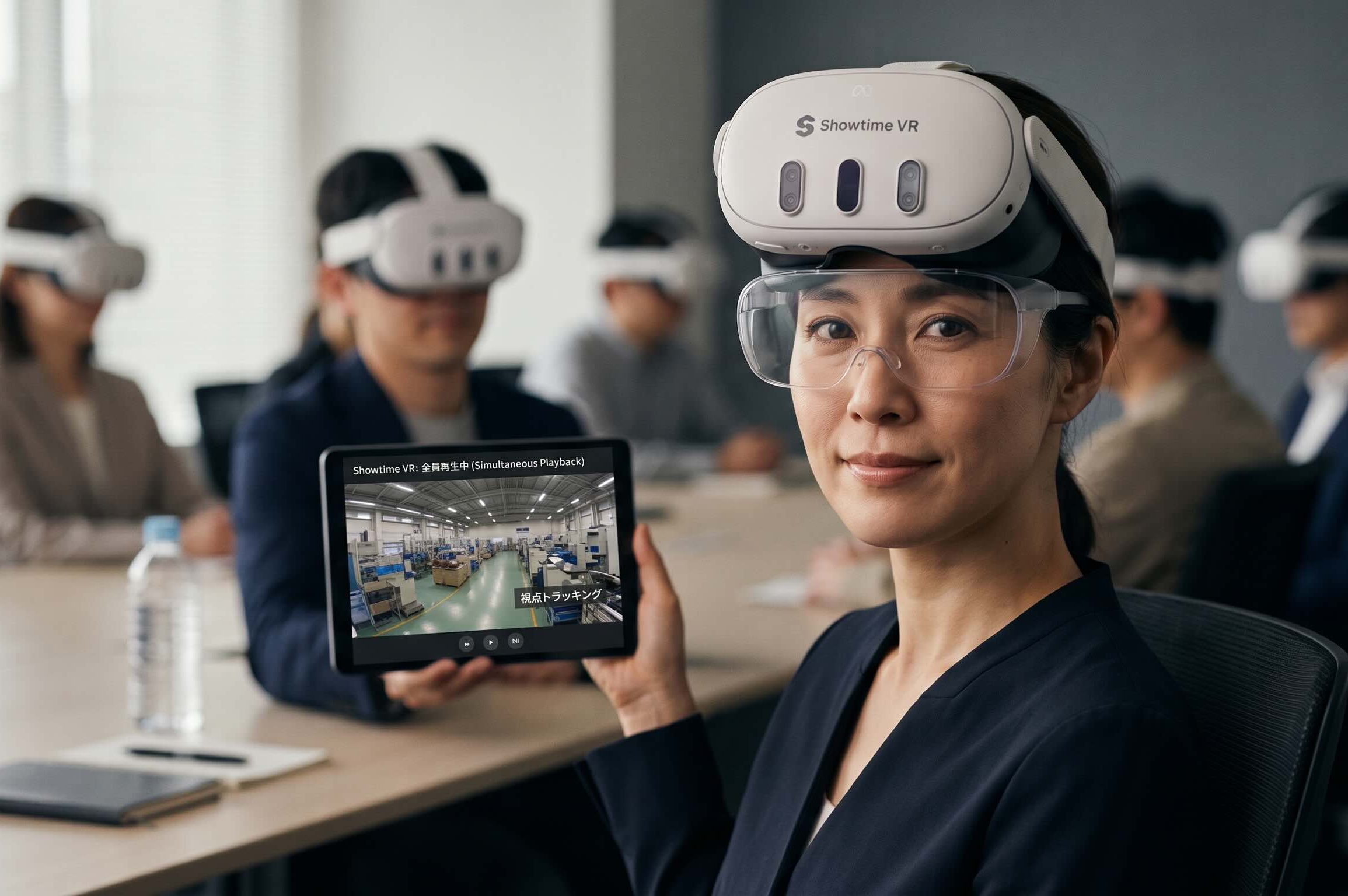VR(360度動画)一斉再生システムを利用した工場見学のイメージ
