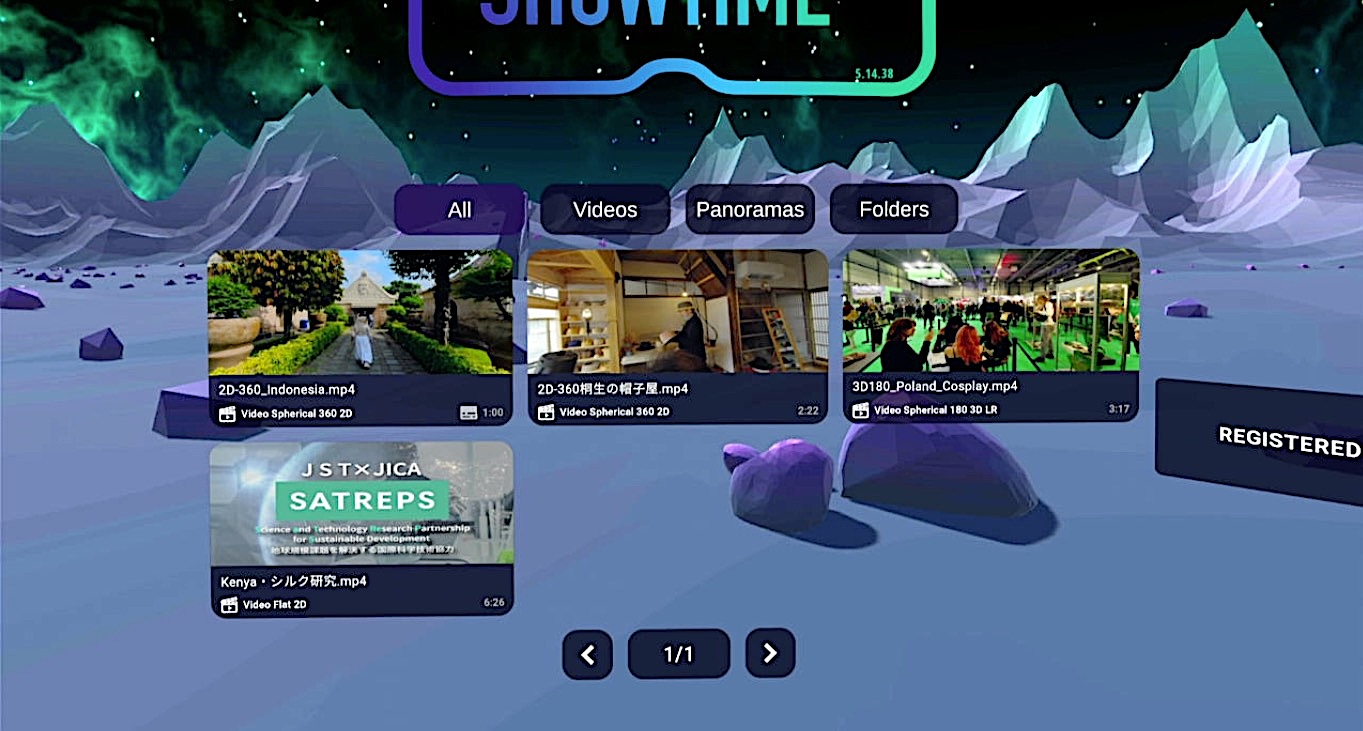 「Showtime VR STANDALONE版キオスクモード」の動画選択画面